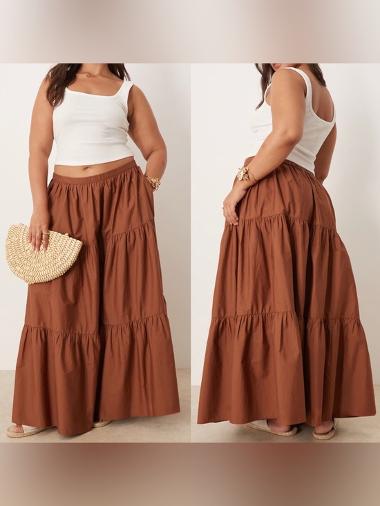 ASOS Curve Dresses & Skirts - ASOS Design Curve brown tiered boho prairie maxi skirt with pockets size 16